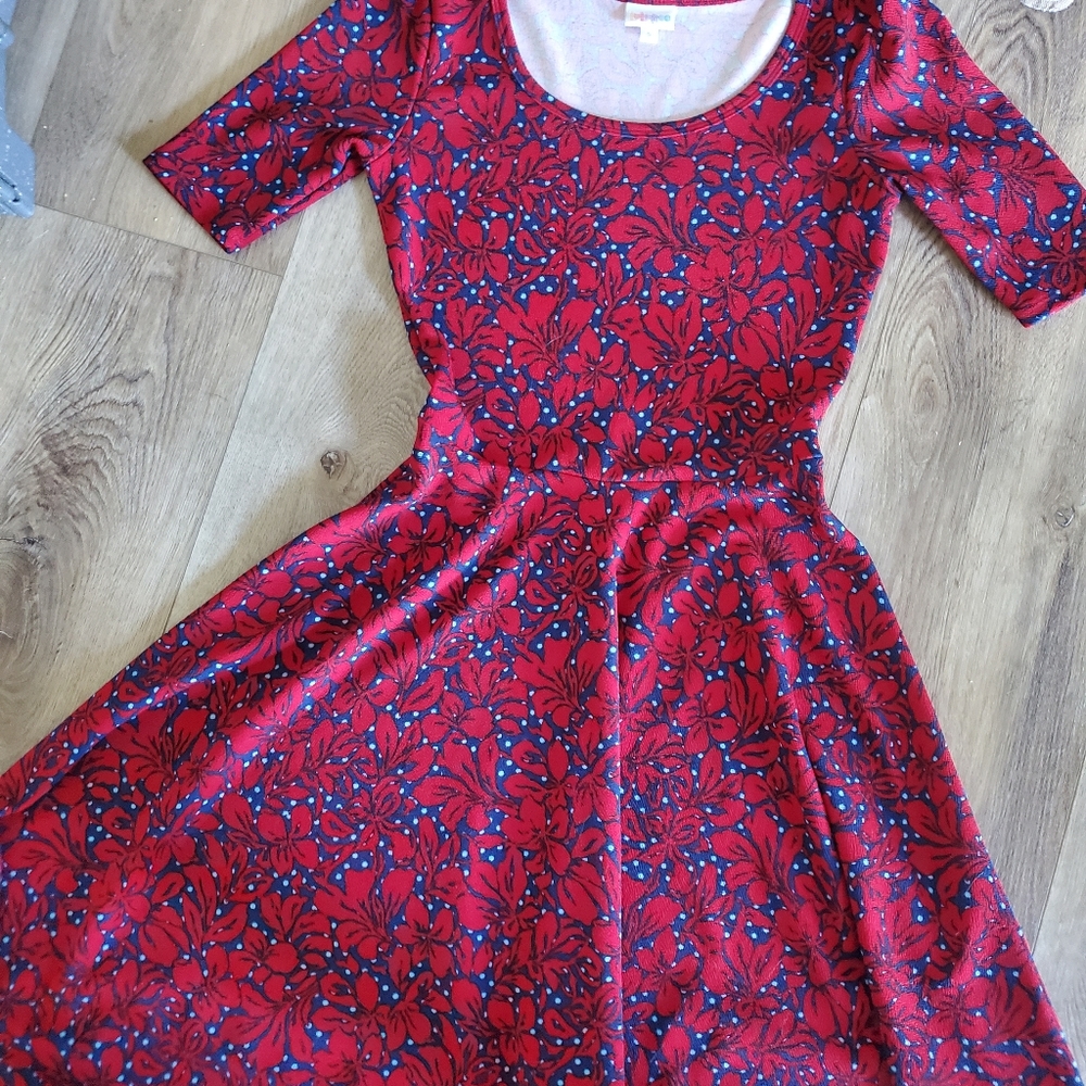 Long Sleeve A-Line Patterned Dress Small